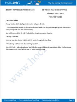 Đề thi HSG trại hè Hùng Vương năm 2019 môn Ngữ Văn 10 - Trường THPT tỉnh Cao Bằng