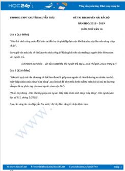 Đề thi HSG năm 2019 môn Ngữ Văn 10 - Trường THPT Chuyên Nguyễn Trãi