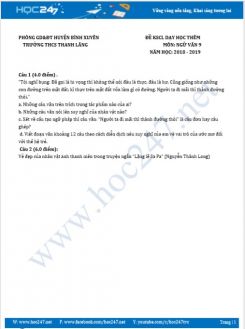 Đề thi KSCL DTHT môn Ngữ Văn 9 - Trường THCS Thanh Lãng