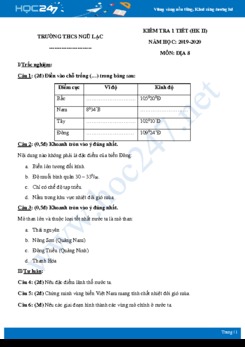Đề kiểm tra 1 tiết HK2 môn Địa li 8 năm 2019-2020 - Trường THCS Ngũ Lạc có đáp án
