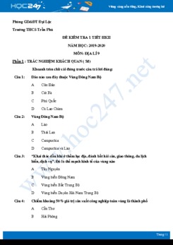 Đề kiểm tra 1 tiết HK2 môn Địa lí 9 năm 2019-2020 - Trường THCS Trần Phú có đáp án
