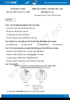 Đề kiểm tra 1 tiết HK2 môn Địa lí 12 năm 2019-2020 - Trường THPT Phan Ngọc Hiển có đáp án