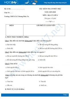 Đề kiểm tra 45 phút HK2 môn Địa lí 6 năm 2019-2020 - Trường THCS CLC Dương Tư Phúc có đáp án