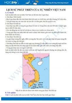 Lý thuyết và câu hỏi trắc nghiệm ôn tập chủ đề Sự phát triển của tự nhiên Việt Nam Địa lí 8