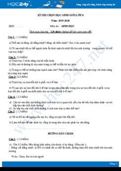 Đề thi chọn HSG môn Sinh học 8 năm 2019-2020 - Trường THCS Nguyễn Thị Minh Khai có đáp án