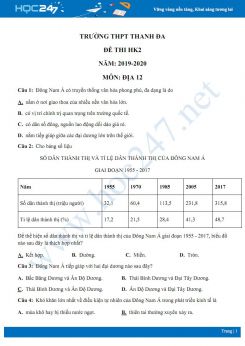 Đề kiểm tra ôn tập HK2 môn Địa lí 12 năm 2019-2020 - Trường THPT Thanh Đa có đáp án