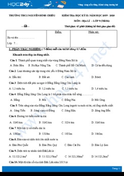 Đề kiểm tra ôn tập HK2 môn Địa lí 9 năm học 2020 - Trường THCS Nguyễn Đình Chiểu có đáp án