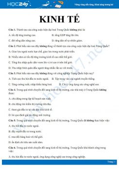 42 Câu hỏi trắc nghiệm ôn tập chuyên đề kinh tế Trung Quốc Địa lí 11 có đáp án