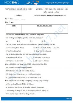 Đề kiểm tra 1 tiết HK2 môn Địa lí 9 năm học 2019-2020 - Trường THCS Nguyễn Đình Chiểu có đáp án