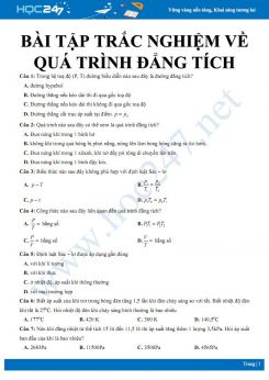 Bài tập trắc nghiệm về Quá trình đẳng tích môn Vật lý 10 có đáp án