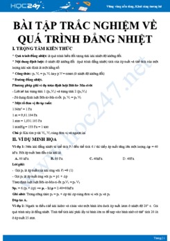 Bài tập trắc nghiệm về Quá trình đẳng nhiệt có đáp án môn Vật lý 10