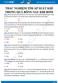 Bài tập trắc nghiệm tìm áp suất khí trong quả bóng sau khi bơm môn Vật lý 10