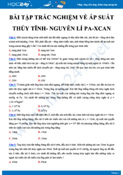 Bài tập trắc nghiệm về Áp suất thủy tĩnh- Nguyên lí Pa-xcan môn Vật lý 10