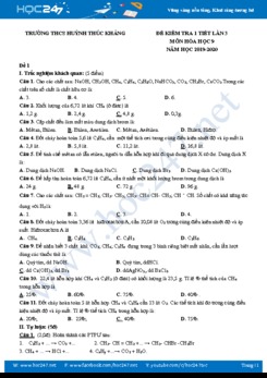 Đề kiểm tra 1 tiết lần 3 môn Hóa học 9 năm 2020 Trường THCS Huỳnh Thúc Kháng