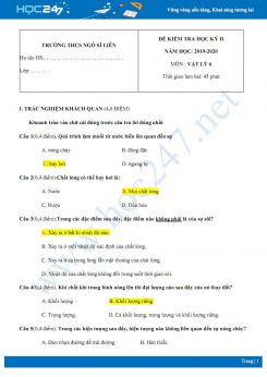 Đề kiểm tra HK2 môn Vật lý 6 năm học 2019-2020 có đáp án trường THCS Ngô Sĩ Liên