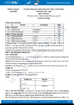 Đề thi HSG môn Tin học 9 năm 2020 Phòng GD&ĐT Cẩm Khê