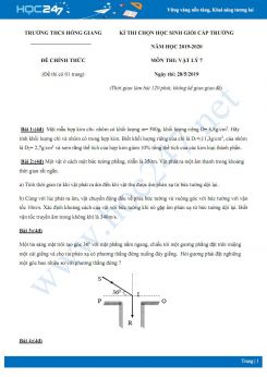 Đề thi chọn HSG môn Vật lý 7 năm học 2019- 2020 trường THCS Hồng Giang có đáp án