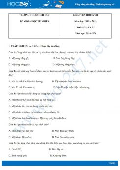 Đề thi HK2 môn Vật lý 7 năm 2020 có đáp án hướng dẫn trường THCS Minh Đức