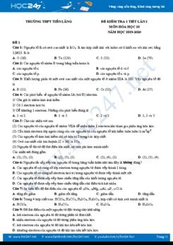 Bộ 3 đề kiểm tra 1 tiết lần 2 môn Hóa học 10 năm 2020 Trường THPT Tiên Lãng