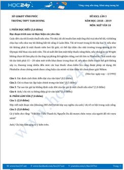 Đề KSCL lần 3 năm 2019 môn Ngữ Văn 10 - Trường THPT Tam Dương