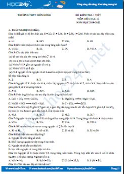 Đề kiểm tra 1 tiết môn Hóa học 10 năm 2020 Trường THPT Diên Hồng