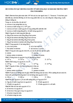 Đề cương ôn tập chương Nguyên tử môn Hóa học 10 năm 2020 Trường THPT Ông Ích Khiêm