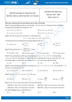 Đề kiểm tra HK2 môn Toán 10 năm 2020 trường THCS&THPT Nguyễn Tất Thành có đáp án