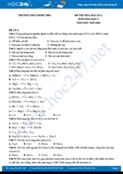 Bộ 3 đề thi giữa HK2 năm 2020 môn Hóa học 8 Trường THCS Minh Tiến