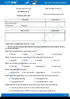 Đề thi HK2 môn Địa lí 10 năm 2019-2020 - Trường THPT Bắc Sơn có đáp án