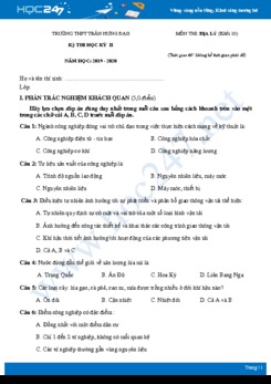 Đề thi HK2 môn Địa lí 10 năm 2019-2020 - Trường THPT Trần Hưng Đạo có đáp án