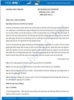 Đề thi KSCĐ năm 2019 môn Ngữ Văn 12 - Trường THPT Liễn Sơn