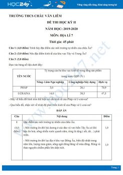Đề thi HK2 môn Địa lí 7 năm 2019-2020 - Trường THCS Châu Văn Liêm có đáp án