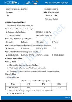 Đề kiểm tra HK2 môn Địa lí 8 năm 2019-2020 - Trường THCS Bạch Đằng có đáp án