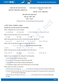Đề kiểm tra HK2 môn Toán lớp 8 năm 2019 trường TH&THCS Chiềng Ơn có đáp án