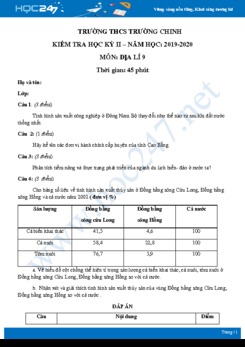 Đề kiểm tra HK2 môn Địa lí 9 năm 2019-2020 - Trường THCS Trường Chinh có đáp án