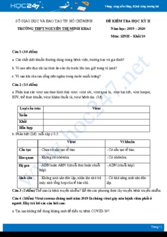 Đề kiểm tra HK2 môn Sinh học 10 năm 2019-2020 - Trường THPT Nguyễn Thị Minh Khai có đáp án