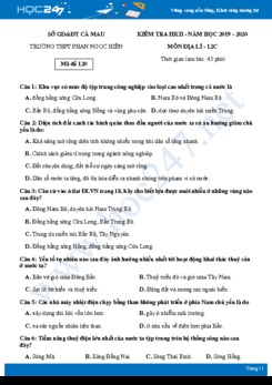 Đề kiểm tra HK2 môn Địa lí 12 năm 2019-2020 - Trường THPT Phan Ngọc Hiển có đáp án