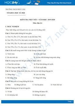 Đề kiểm tra 1 tiết HK2 môn Địa lí 6 năm 2020 - Trường THCS Phúc Chu có đáp án