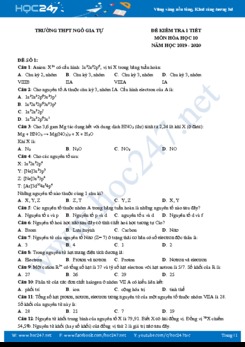 Bộ đề kiểm tra 1 tiết môn Hóa học 10 năm 2020 Trường THPT Ngô Gia Tự