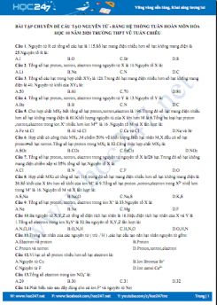Bài tập chuyên đề cấu tạo nguyên tử, bảng tuần hoàn nguyên tố môn Hóa học 10 năm 2020 Trường THPT Vũ Tuấn Chiêu