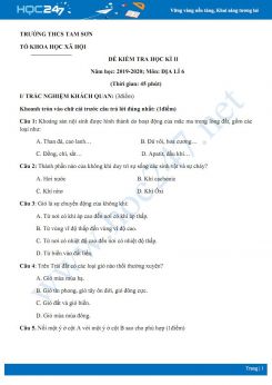 Đề kiểm tra HK2 môn Địa lí 6 năm 2020 - Trường THCS Tam Sơn có đáp án