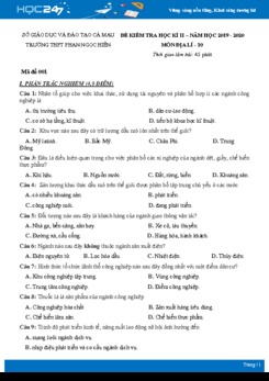 Đề kiểm tra HK2 môn Địa lí 10 năm 2020 - Trường THPT Phan Ngọc Hiển có đáp án