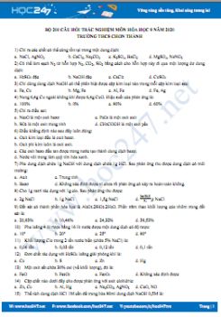 Bộ 200 câu hỏi trắc nghiệm ôn tập môn Hóa học 9 năm 2020 Trường THCS Chơn Thành