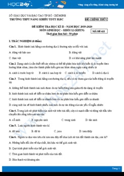Đề kiểm tra HK2 môn Sinh học 12 năm 2020 - Trường THPT Năng Khiếu TDTT huyện Bình Chánh có đáp án