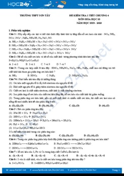 Đề kiểm tra 1 tiết Chương IV môn Hóa học 10 năm 2020 Trường THPT Sơn Tây