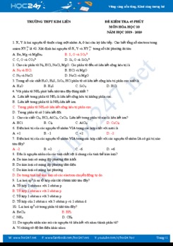 Bộ kiểm tra 45 phút môn Hóa học 10 năm 2020 Trường THPT Kim Liên