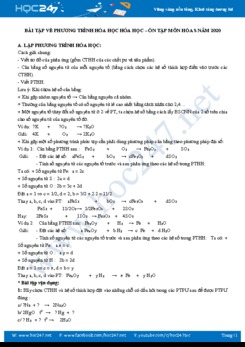 Các dạng bài tập về phương trình hóa học môn Hóa 8 năm 2020 Trường THCS Lang Chánh