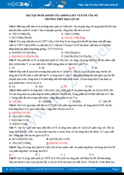 Bài tập muối Amoni của Amino axit và Este của nó có đáp án môn Hóa học 12 năm 2020 Trường THPT Hậu Lộc III