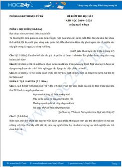 Đề kiểm tra HK2 năm 2020 môn Ngữ Văn 8 - Phòng GD&ĐT huyện Tứ Kỳ