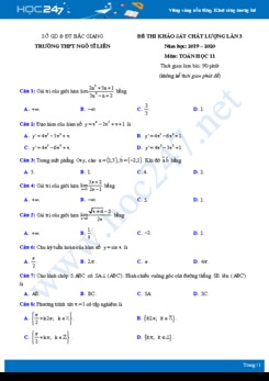 Đề thi KSCL lần 3 môn Toán lớp 11 năm 2020 trường THPT Ngô Sỹ Liên có đáp án